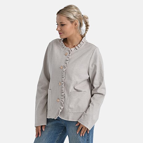 - Maisi Lace-Trimmed Ruffle Blouse with Front Pocket (Size 16 to 18) - Beige