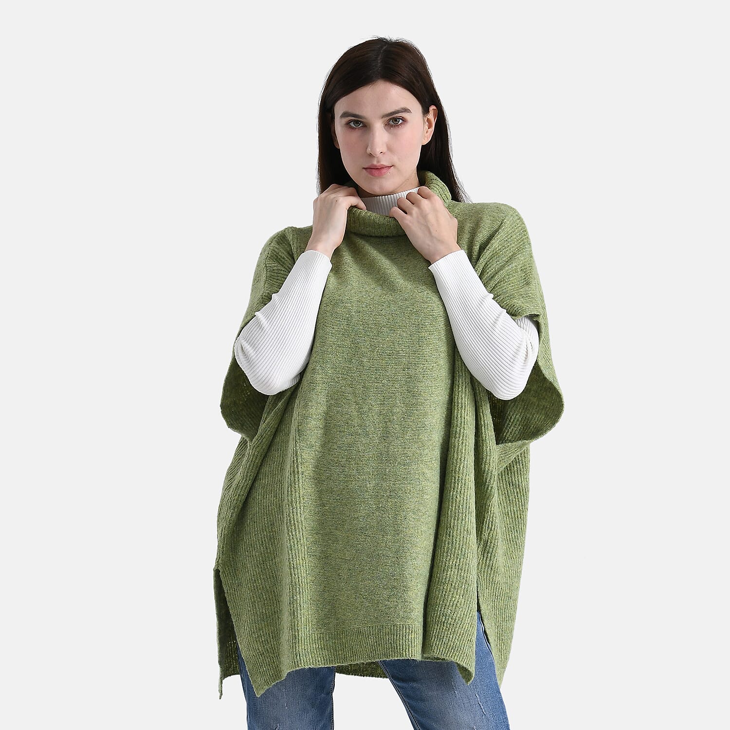 - Maisi High-Neck Poncho Jumper (One Size) - Green