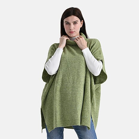 - Maisi High-Neck Poncho Jumper (Size 75 x 70 cm) - Green
