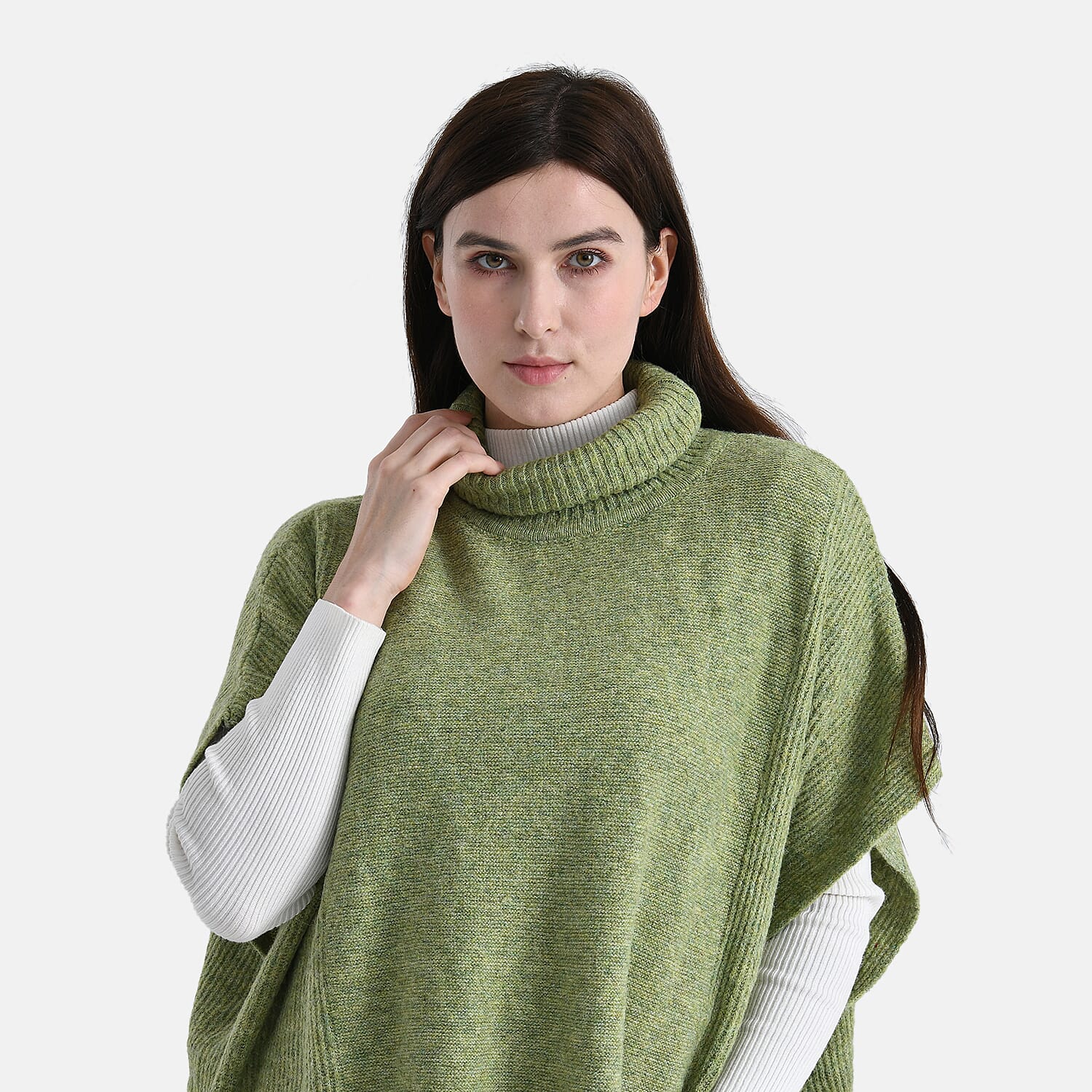 - Maisi High-Neck Poncho Jumper (One Size) - Green