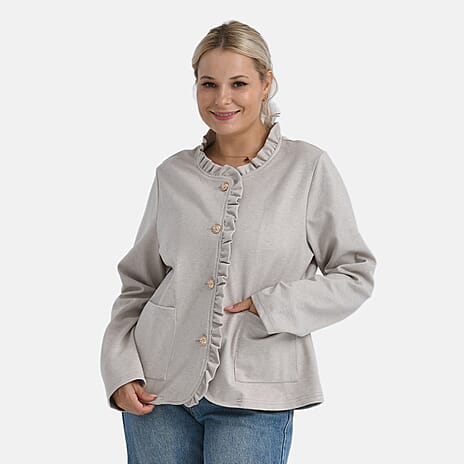 - Maisi Lace-Trimmed Ruffle Blouse with Front Pocket (Size 20 to 22) - Beige