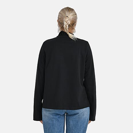 -Maisi Frill Trim Gold Button Suede Feel Jacket (Size L, 16 to 18) - Black