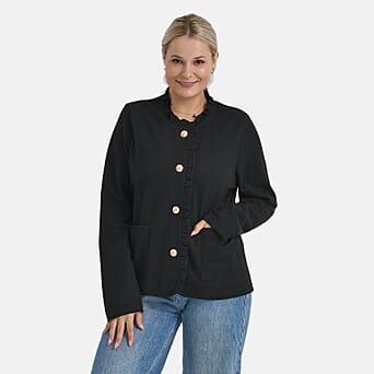 https://tjcuk.sirv.com/Products/82/2/8222183/Maisi-Frill-Trim-Gold-Button-Suede-Feel-Jacket-Size-XL-20-to-22-Black_8222183.jpg?w=342&h=342