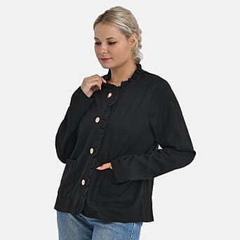 https://tjcuk.sirv.com/Products/82/2/8222183/Maisi-Frill-Trim-Gold-Button-Suede-Feel-Jacket-Size-XL-20-to-22-Black_8222183_3.jpg?w=342&h=342