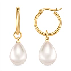 White Shell Pearl Drop Hoop Earrings in Yellow Gold Plated 30.00 Ct.