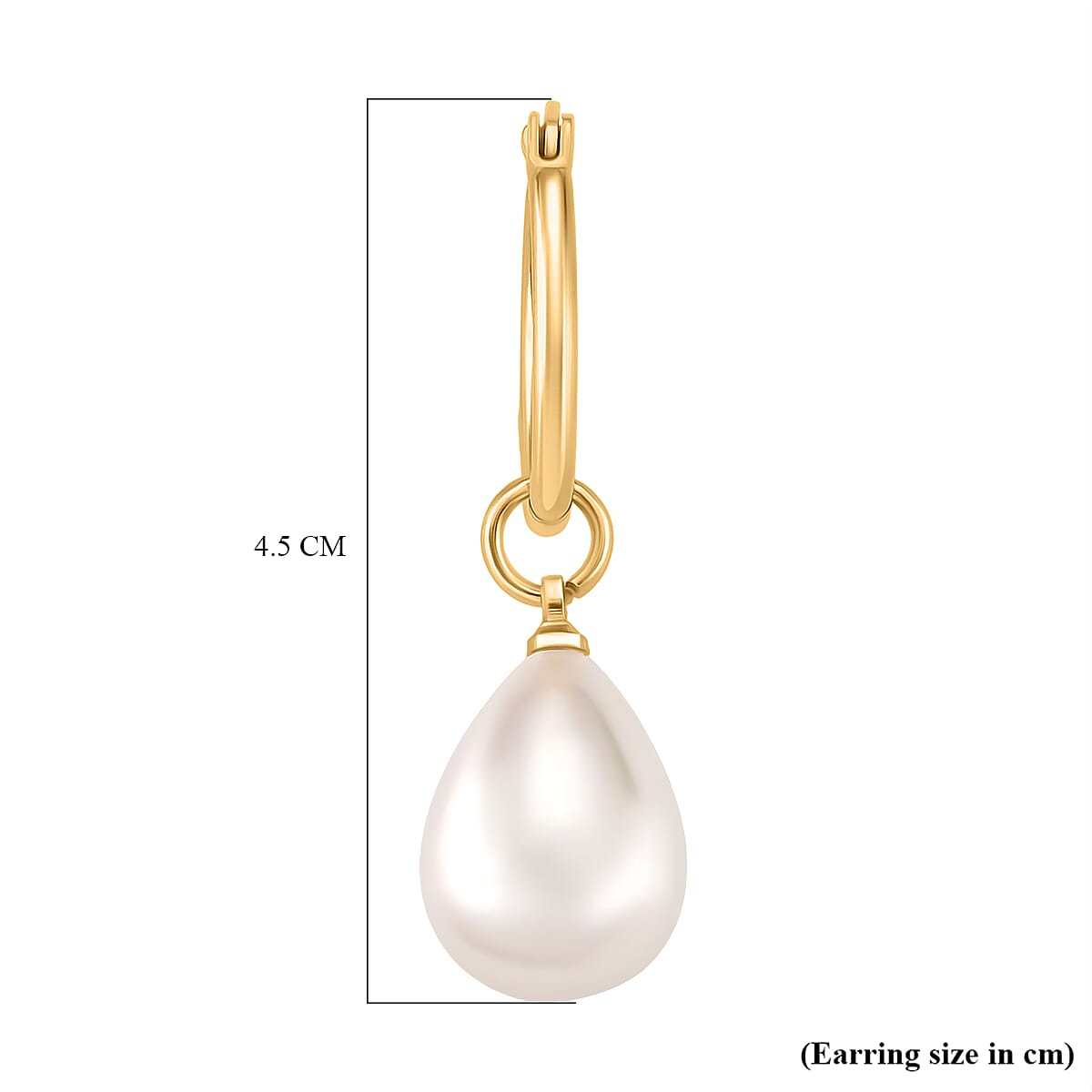 White Shell Pearl Drop Hoop Earrings in Yellow Gold Plated 30.00 Ct.