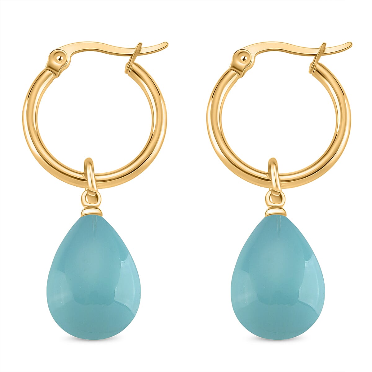 Sleeping Beauty Turquoise Colour Shell Pearl Drop Hoop Earrings in Yellow Gold Plated 30.00 Ct.