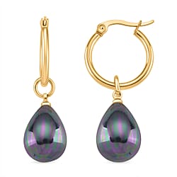 White Shell Pearl Drop Hoop Earrings in Yellow Gold Plated 30.00 Ct.