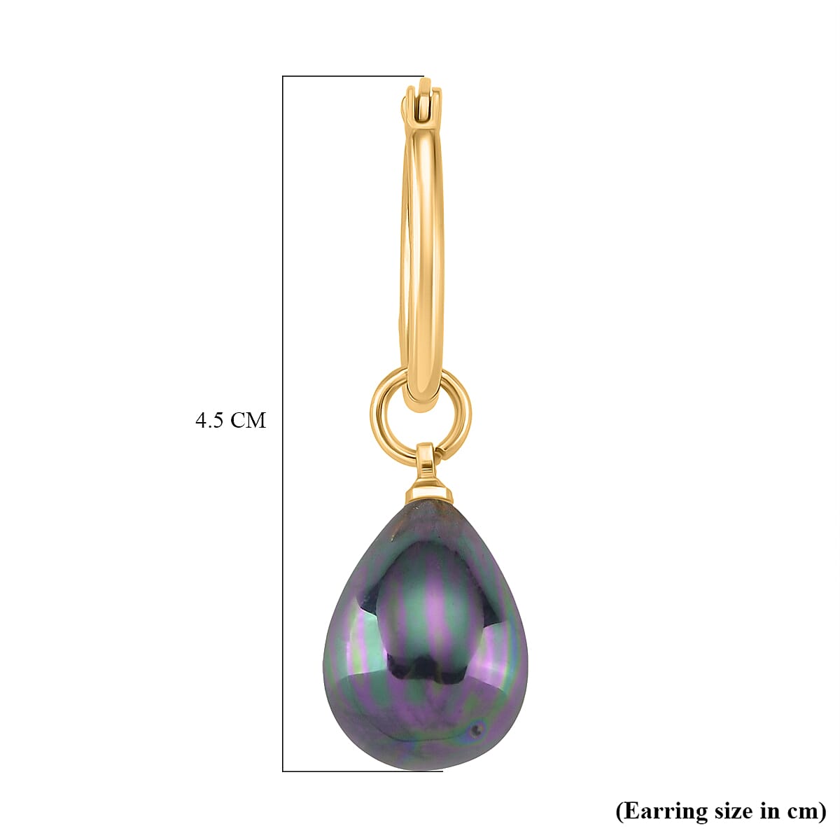 Peacock Colour Shell Pearl Drop Hoop Earrings in Yellow Gold Plated 30.00 Ct.