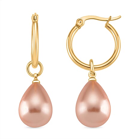 Peach Shell Pearl Drop Hoop Earrings in Yellow Gold Plated 30.00 Ct.