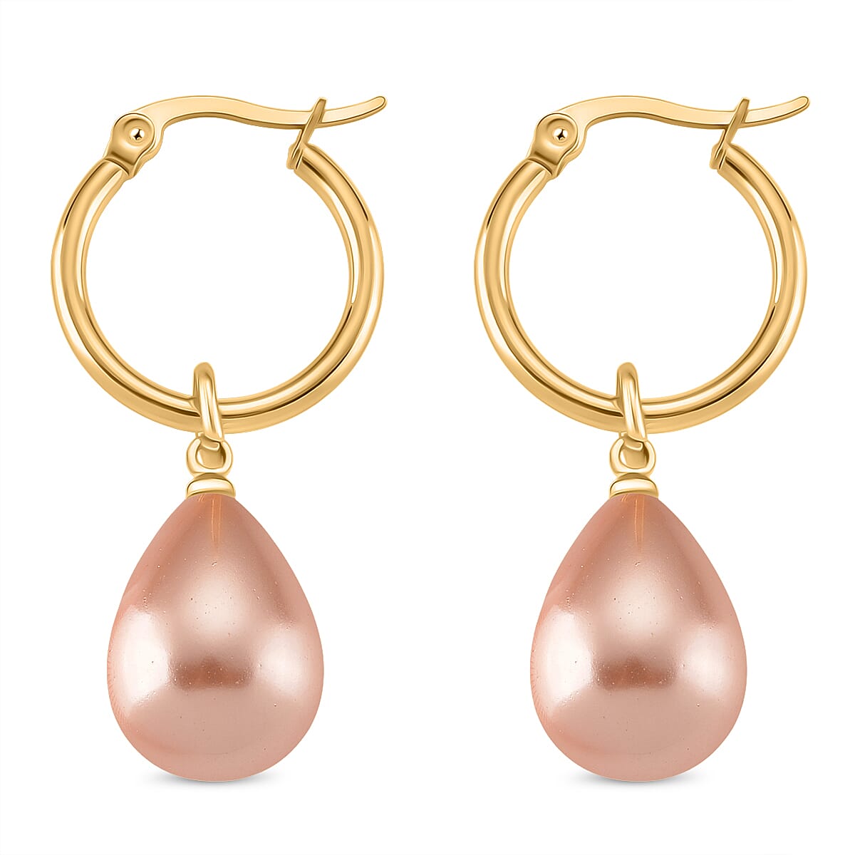 Peach Shell Pearl Drop Hoop Earrings in Yellow Gold Plated 30.00 Ct.