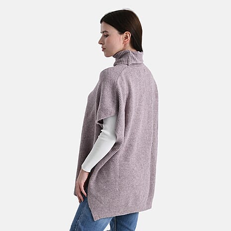 - Maisi High-Neck Poncho Jumper (One Size) - Taro