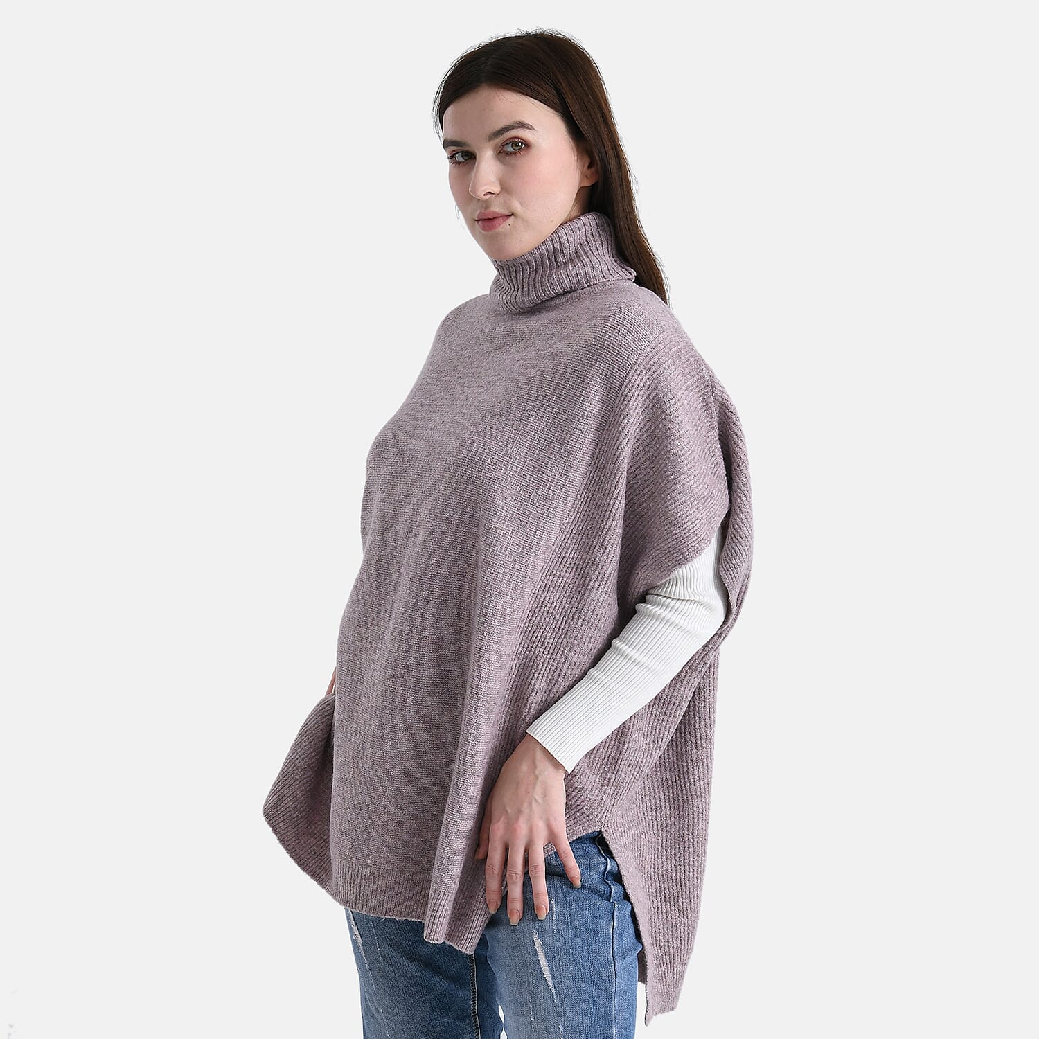 & Maisi Patterned Poncho (Size - One Size) - Taro & Red