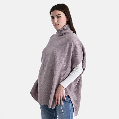 - Maisi High-Neck Poncho Jumper (One Size) - Taro