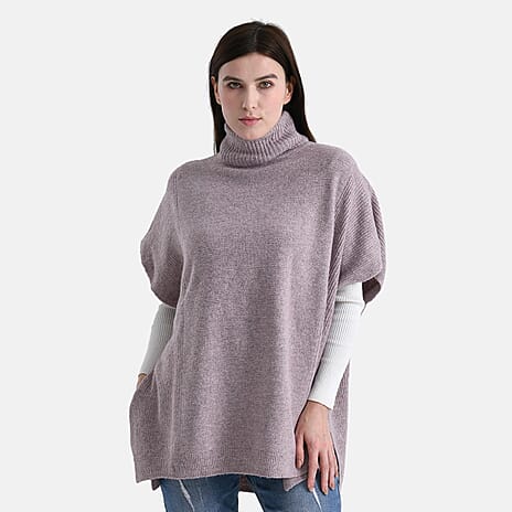 - Maisi High-Neck Poncho Jumper (One Size) - Taro