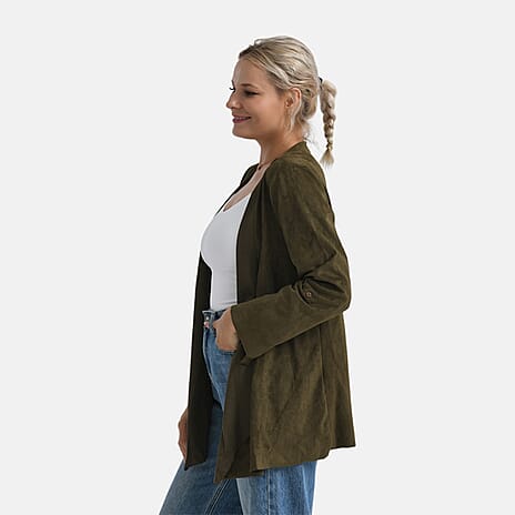 - Maisi Suedette Lond Sleeve Fall Cardigan (Size M) - Dark Olive Green