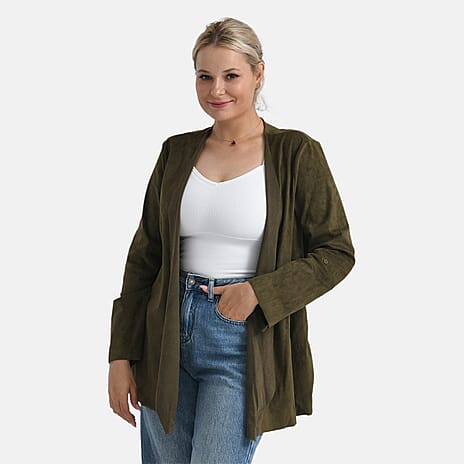 - Maisi Suedette Lond Sleeve Fall Cardigan (Size M) - Dark Olive Green