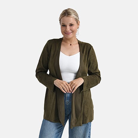 - Maisi Suedette Lond Sleeve Fall Cardigan (Size XL) - Dark Olive Green