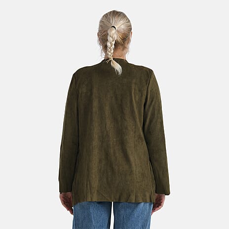 - Maisi Suedette Lond Sleeve Fall Cardigan (Size XL) - Dark Olive Green