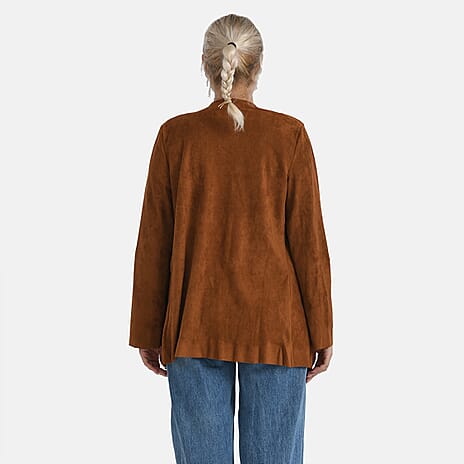 - Maisi Suedette Long Sleeve Fall Cardigan (Size M) - Brown