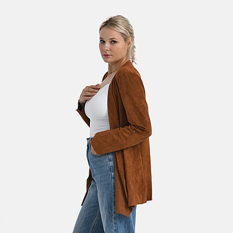 - Maisi Suedette Long Sleeve Fall Cardigan (Size M) - Brown