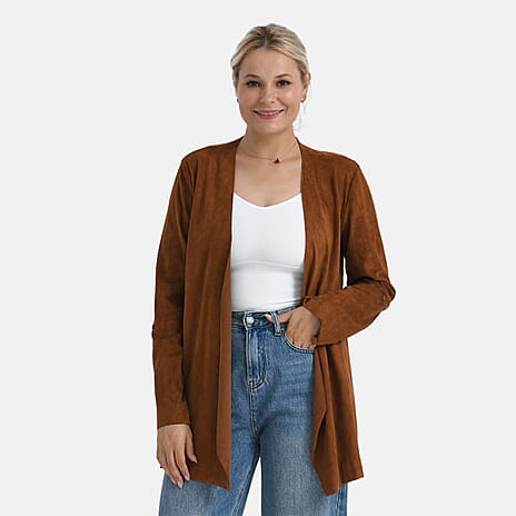 - Maisi Suedette Lond Sleeve Fall Cardigan (Size XL) - Brown