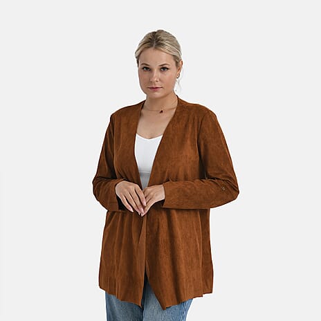 - Maisi Suedette Lond Sleeve Fall Cardigan (Size XL) - Brown