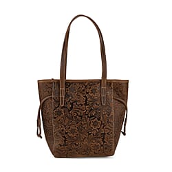 Genuine Leather Embossed Floral Tote Bag