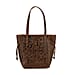 100% Geniune Leather Floral Embossed Tote Bag - Brown