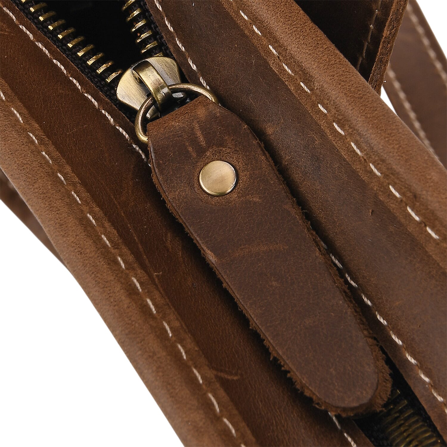 Genuine Leather Crossbody Bag with Embossed Floral Brocade - Dark Brown