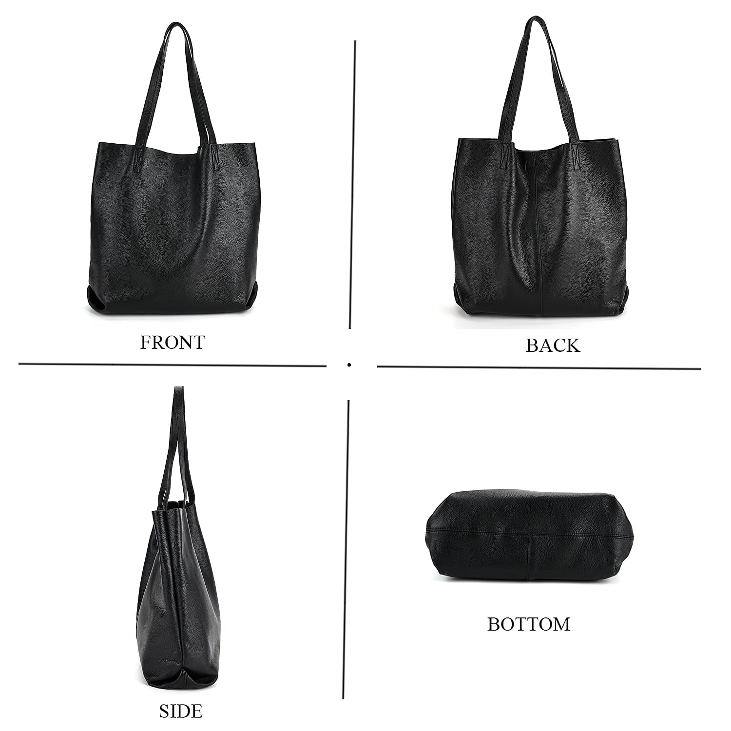 2-in-1 Genuine Leather Tote Bag - Pouch - Black