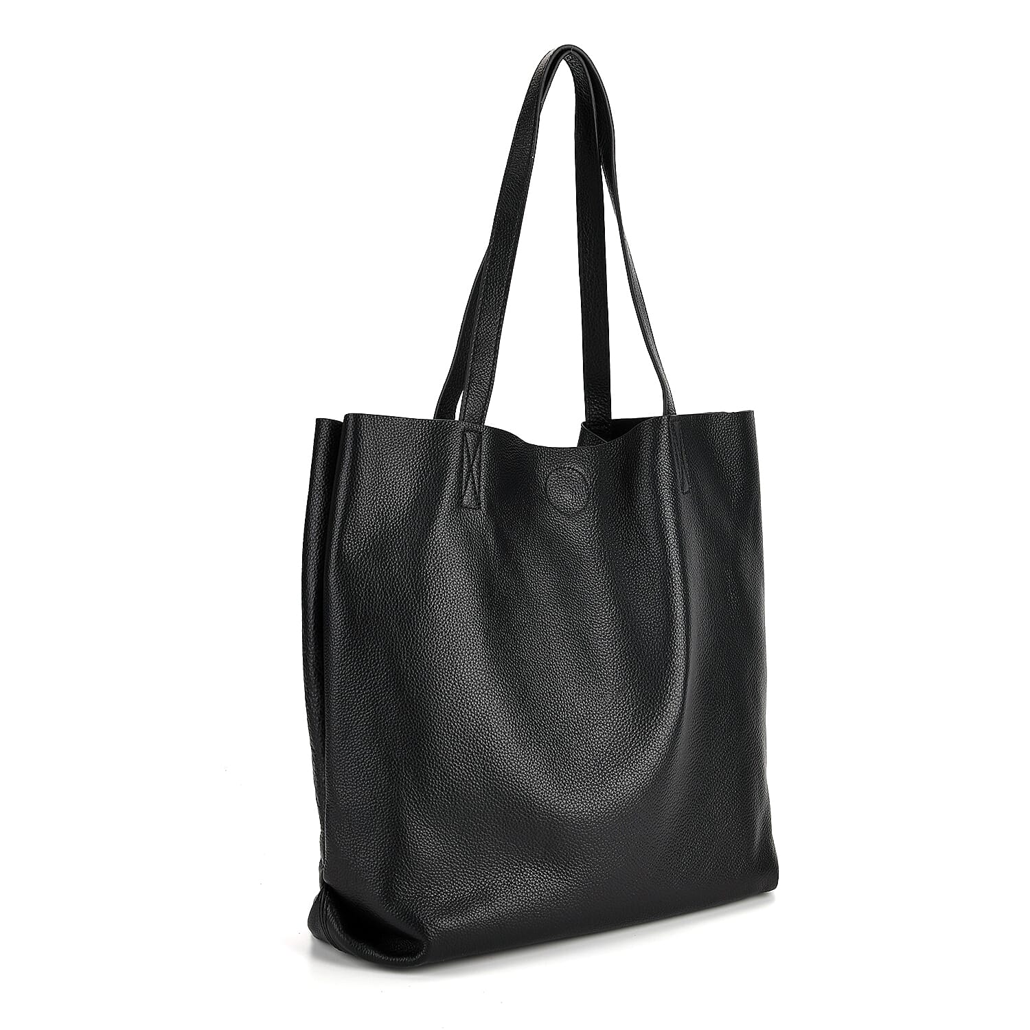 2-in-1 Genuine Leather Tote Bag - Pouch - Black