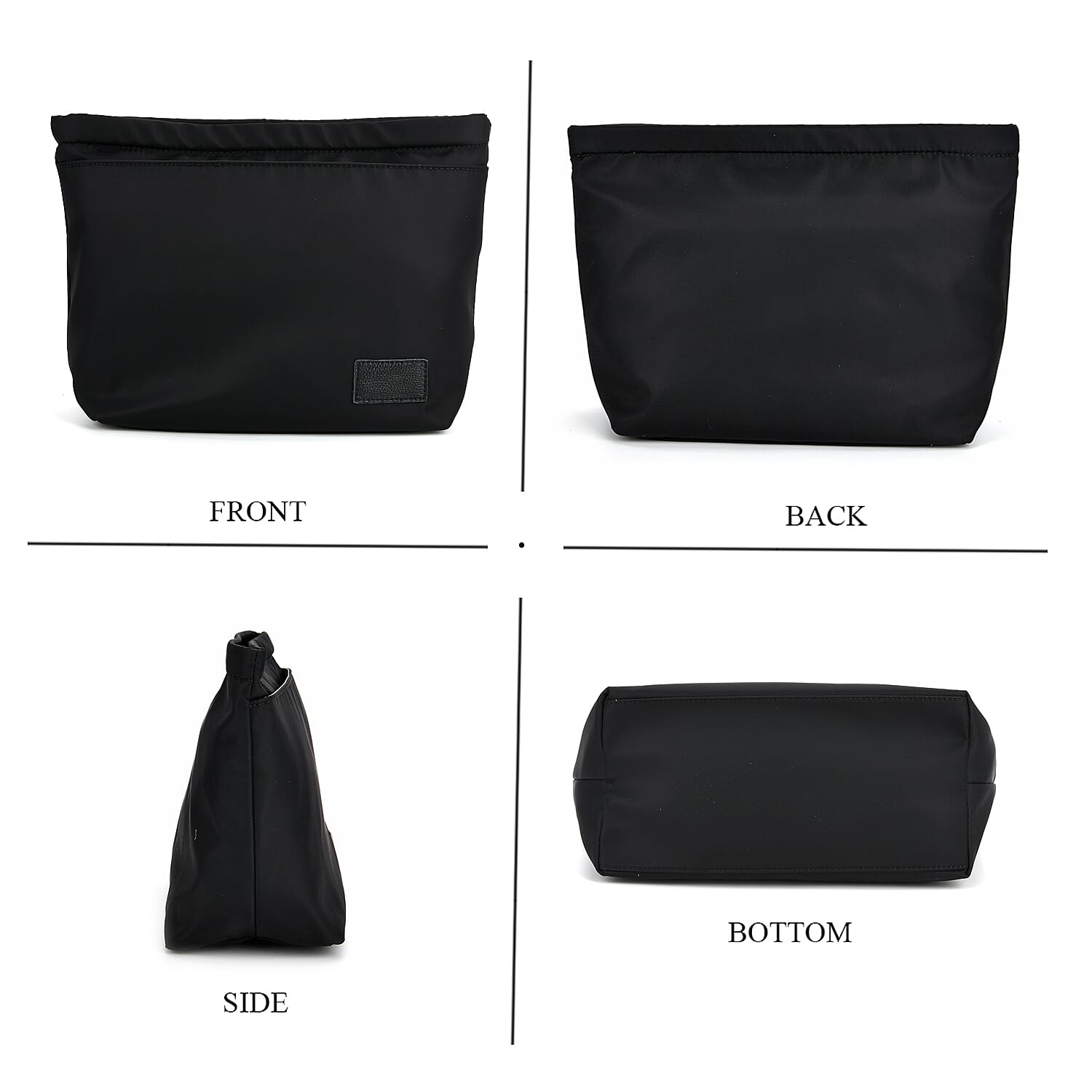 2-in-1 Genuine Leather Tote Bag - Pouch - Black