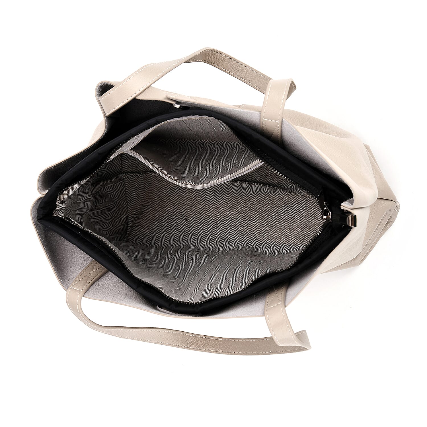 2-in-1 Genuine Leather Tote Bag - Pouch - White