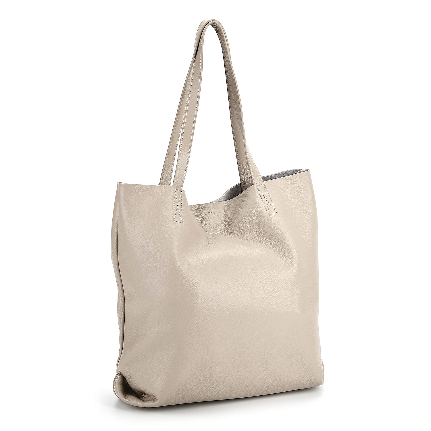 2-in-1 Genuine Leather Tote Bag - Pouch - White