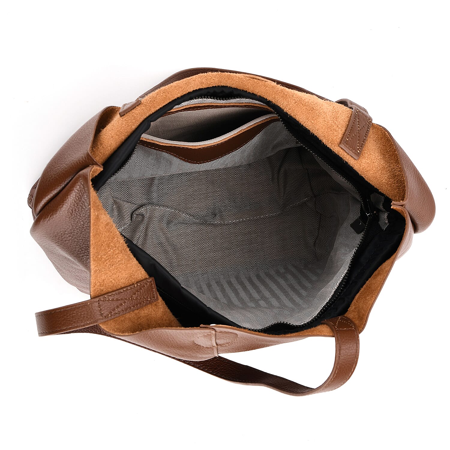 2-in-1 Genuine Leather Tote Bag - Pouch - Brown