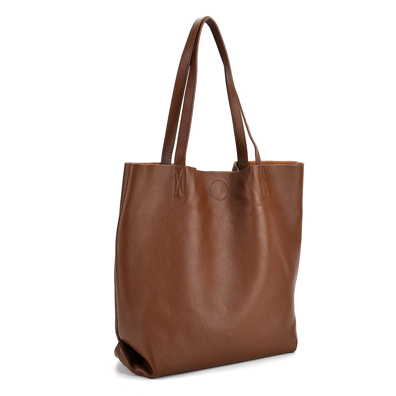 2-in-1 Genuine Leather Tote Bag - Pouch - Brown