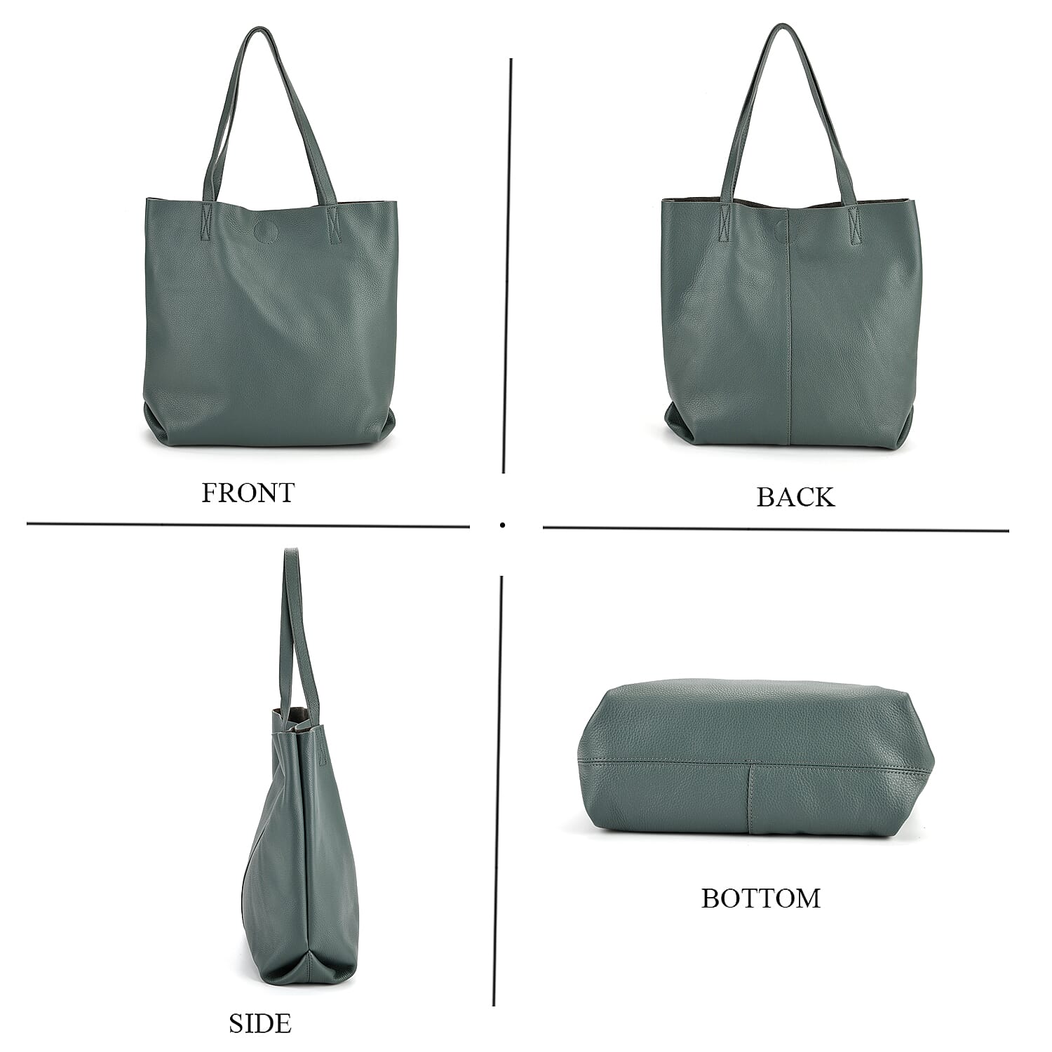 2-in-1 Genuine Leather Tote Bag - Pouch - Blue