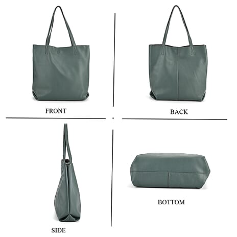 2-in-1 Genuine Leather Tote Bag - Pouch - Blue