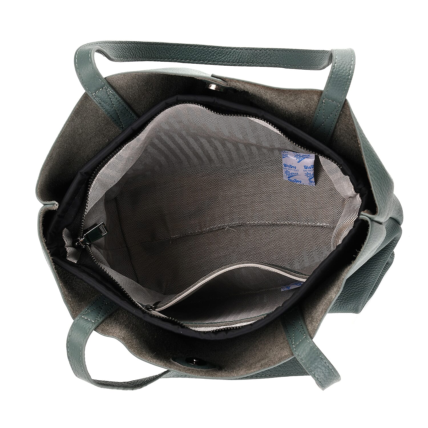 2-in-1 Genuine Leather Tote Bag - Pouch - Blue