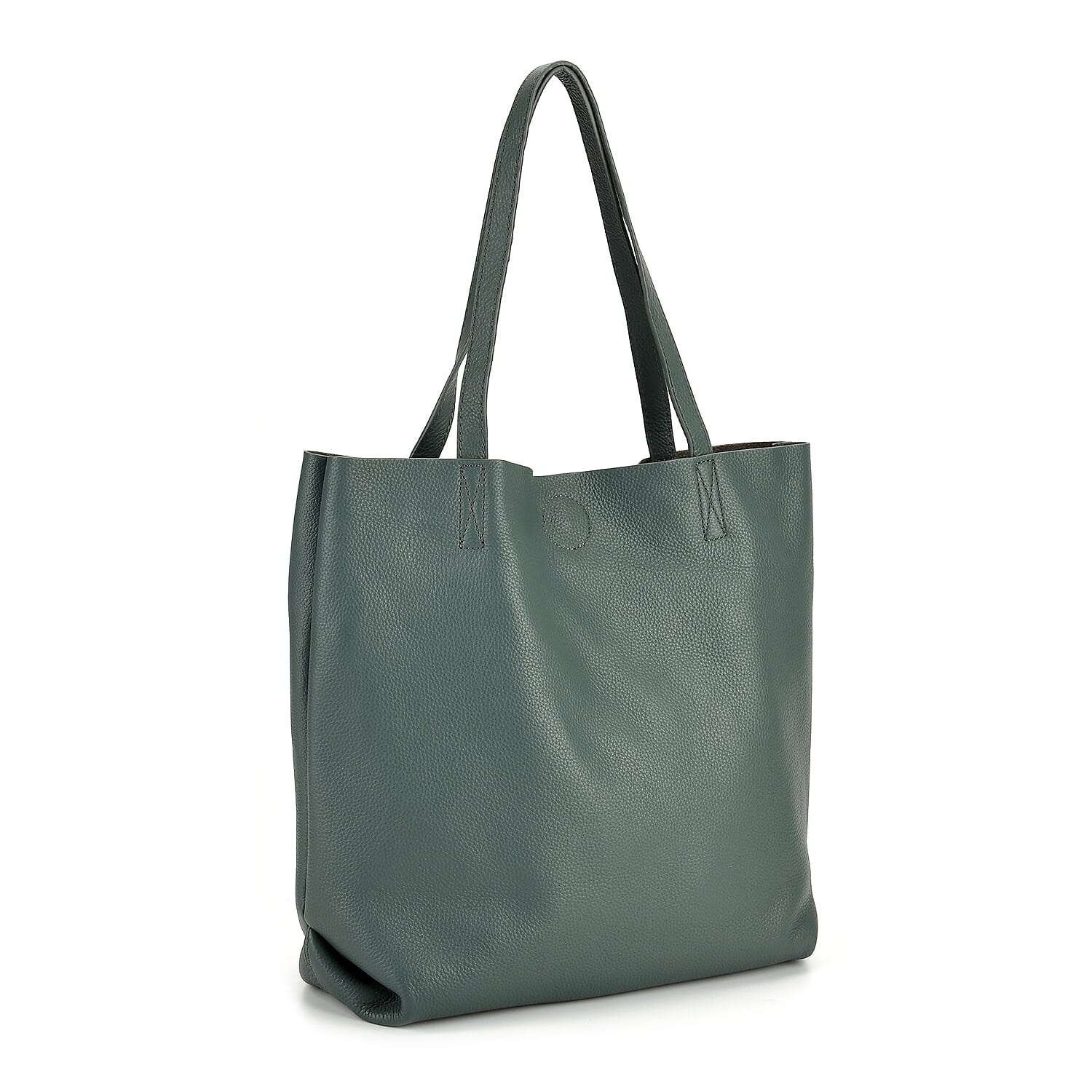 2-in-1 Genuine Leather Tote Bag - Pouch - Blue