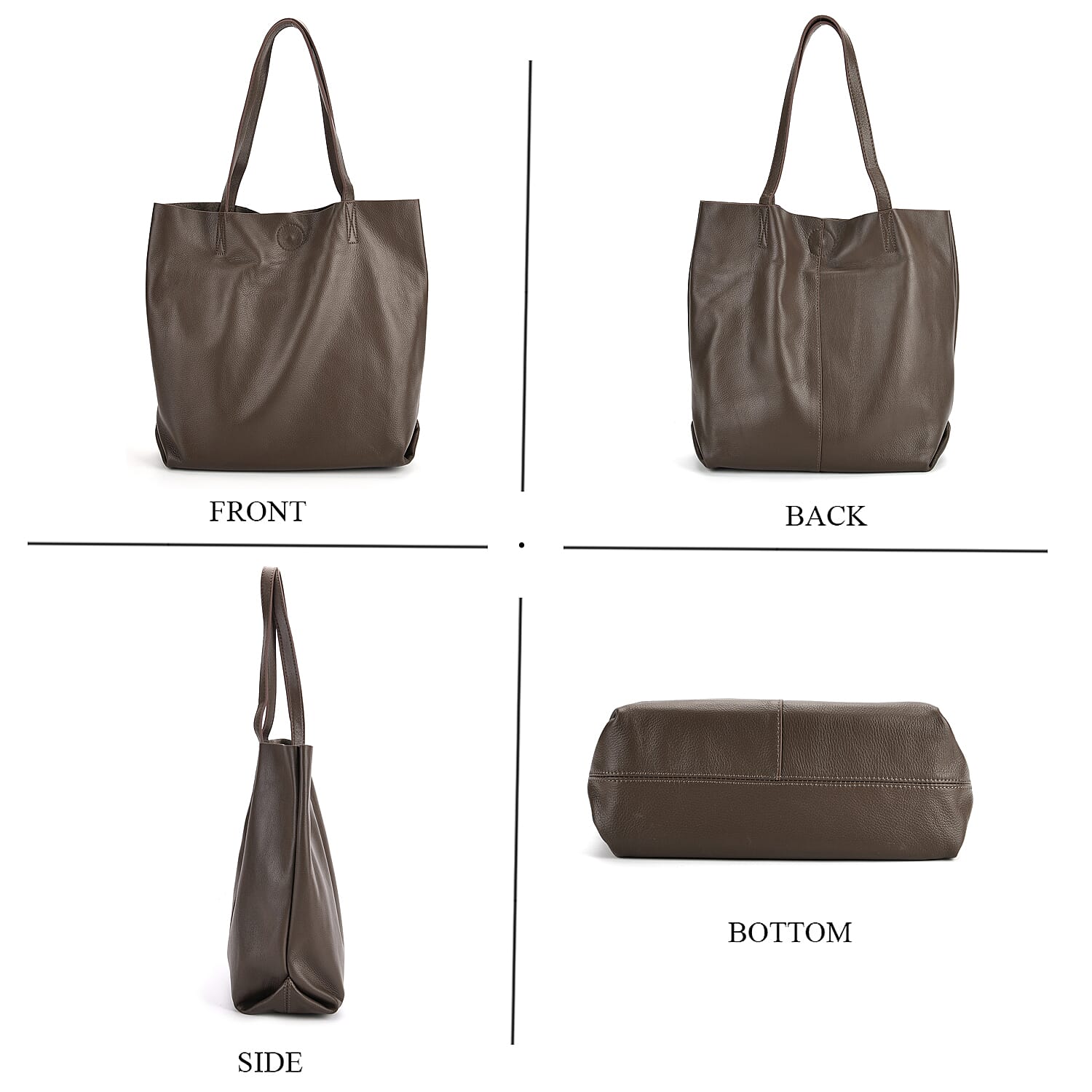 2-in-1 Genuine Leather Tote Bag - Pouch - Dark Grey