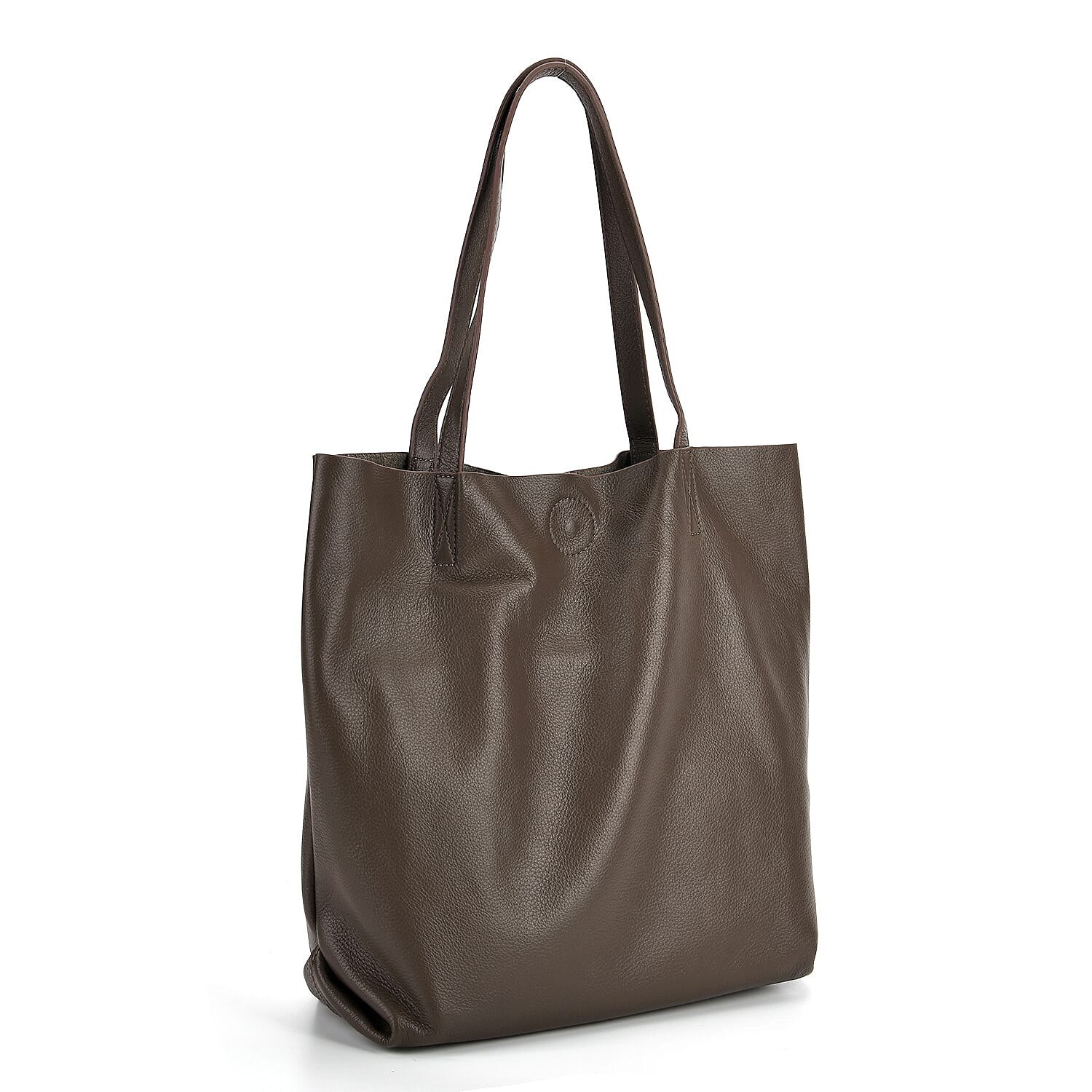 2-in-1 Genuine Leather Tote Bag - Pouch - Dark Grey