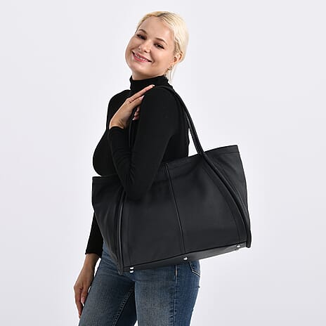 Genuine Leather Tote Bag - Black
