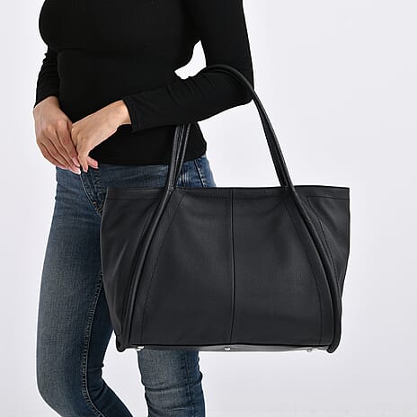 Genuine Leather Tote Bag - Black