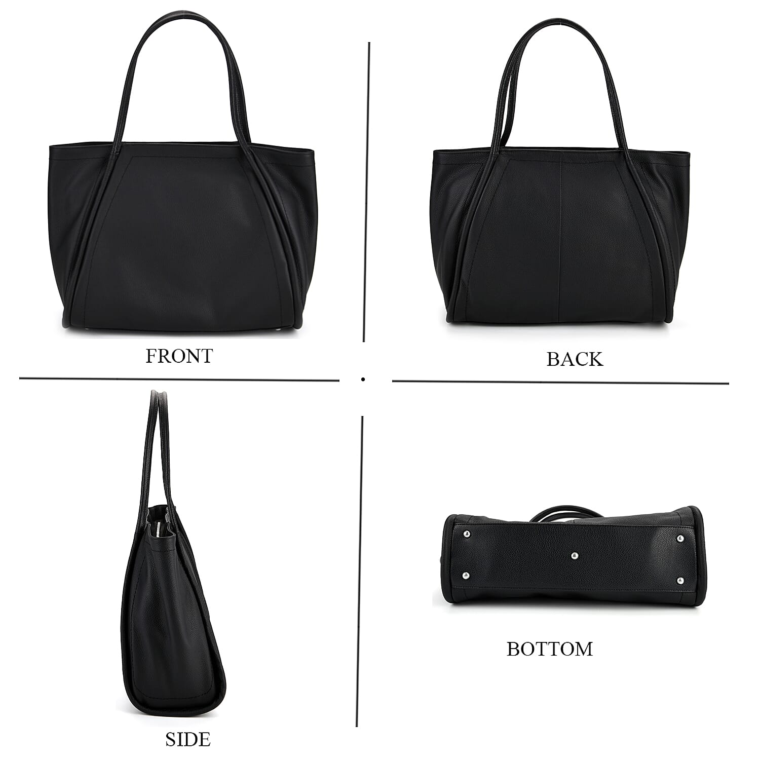 Genuine Leather Tote Bag - Black