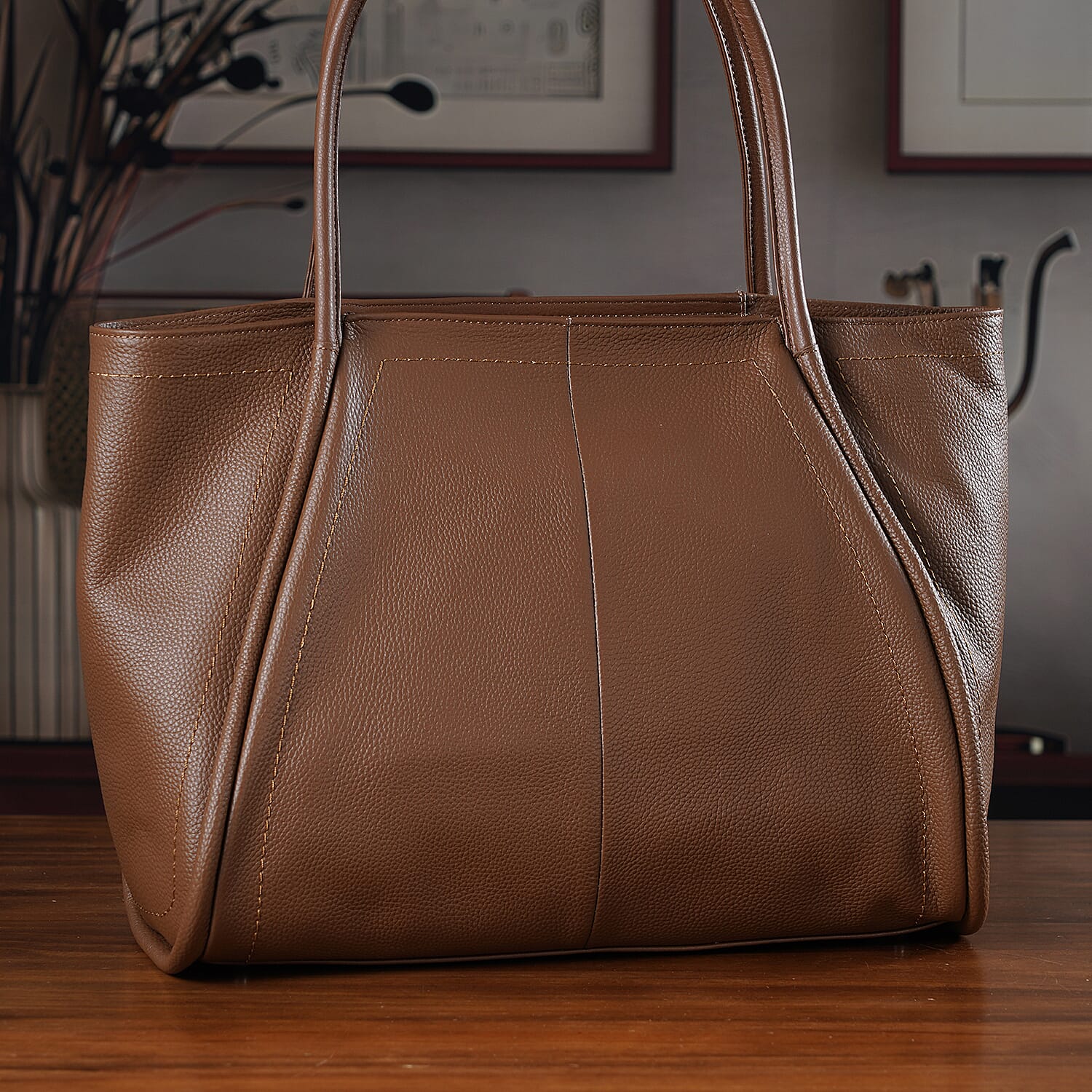 Genuine Leather Tote Bag- Brown