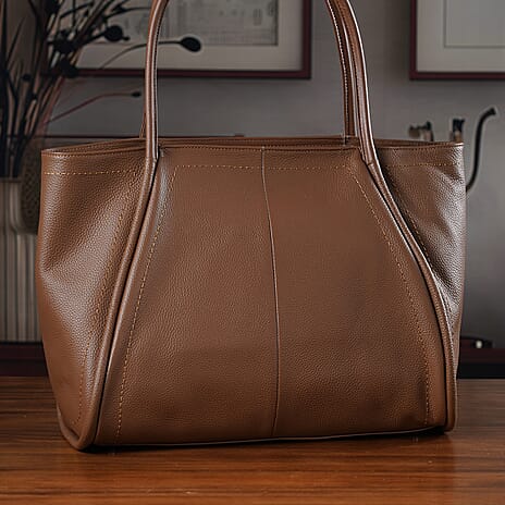 Genuine Leather Tote Bag- Brown