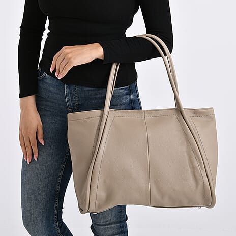 Genuine Leather Tote Bag - Beige