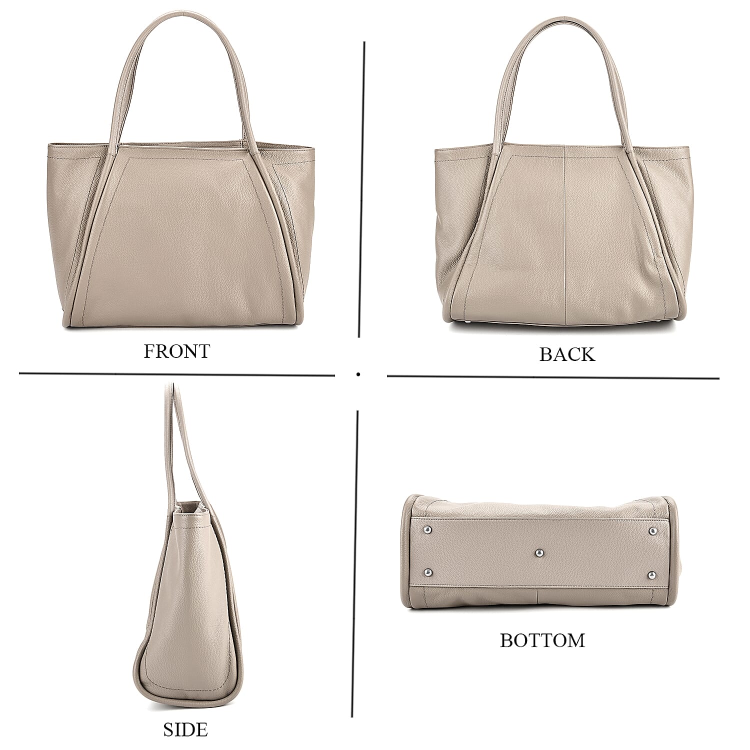 Genuine Leather Tote Bag - Beige